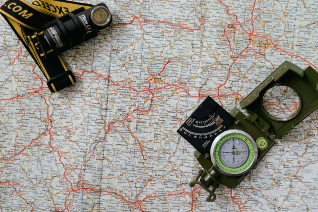 Trail map showing contour lines, trail routes, and navigation symbols