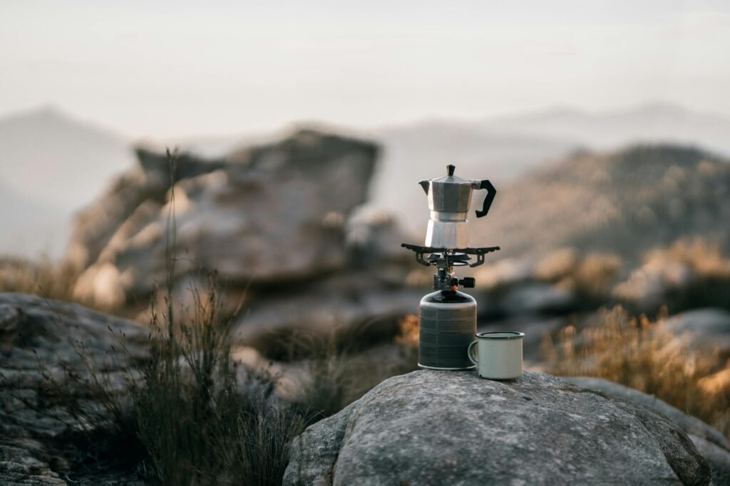 Coffee being made on a hike in mokapot