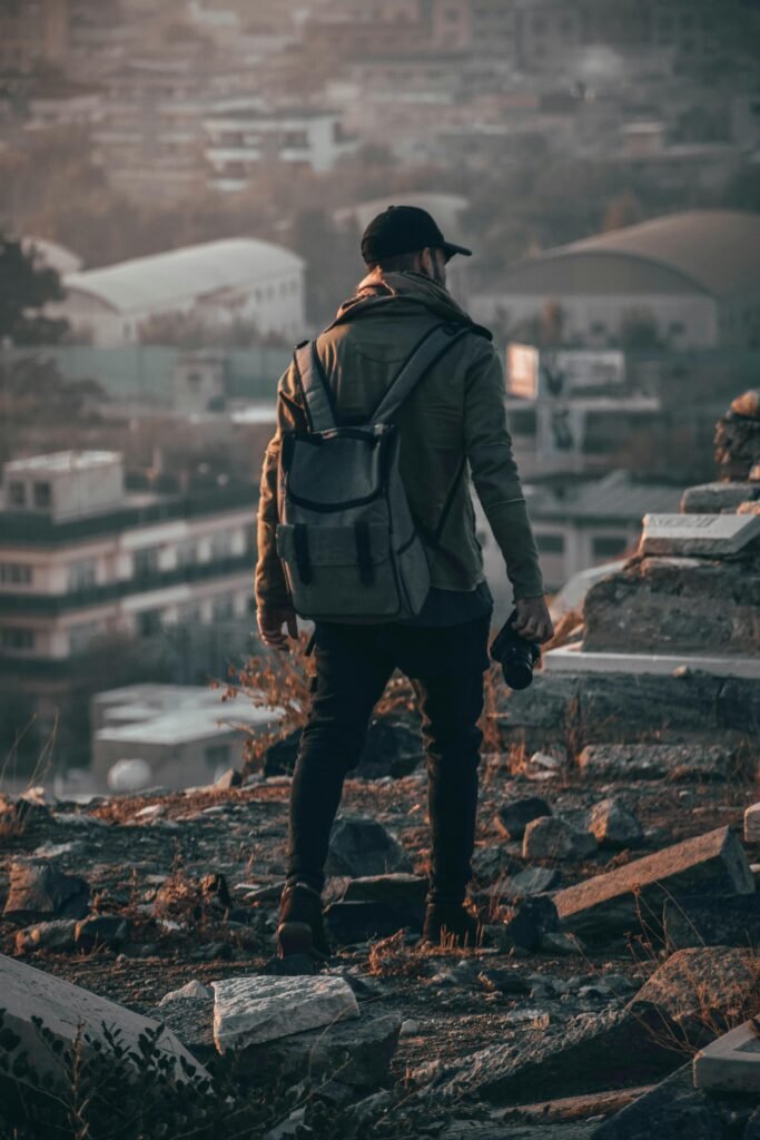 hiking in a city - prhotgrapher at sunset