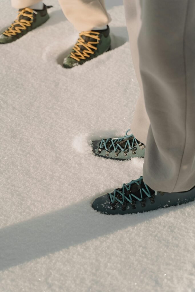 Shoes in snow. Winter hiking